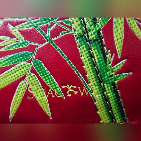 Shag Wear red Women's Wallet Playful Panda on bamboo scene Vegan Leather wallet - Picture 5 of 7